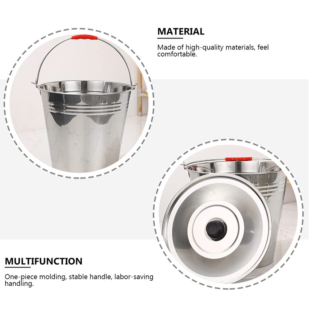 Hemoton Metal Bucket with Lid, Stainless Steel Milk Pail Bucket with Lid+ Handle, Durable Bucket for Heavy Loads, Compost, Milk Pail