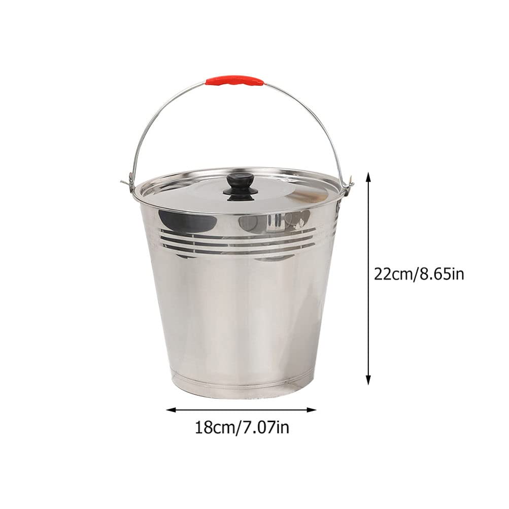 Hemoton Metal Bucket with Lid, Stainless Steel Milk Pail Bucket with Lid+ Handle, Durable Bucket for Heavy Loads, Compost, Milk Pail