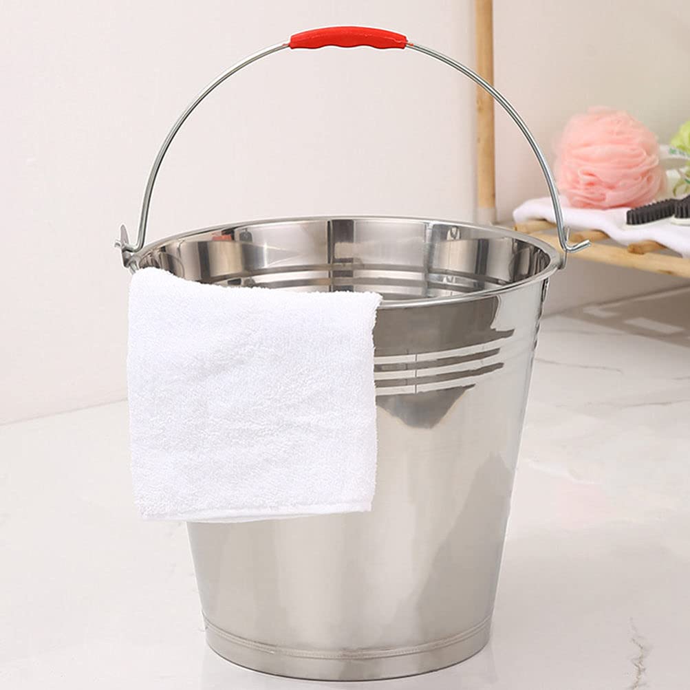 Hemoton Metal Bucket with Lid, Stainless Steel Milk Pail Bucket with Lid+ Handle, Durable Bucket for Heavy Loads, Compost, Milk Pail