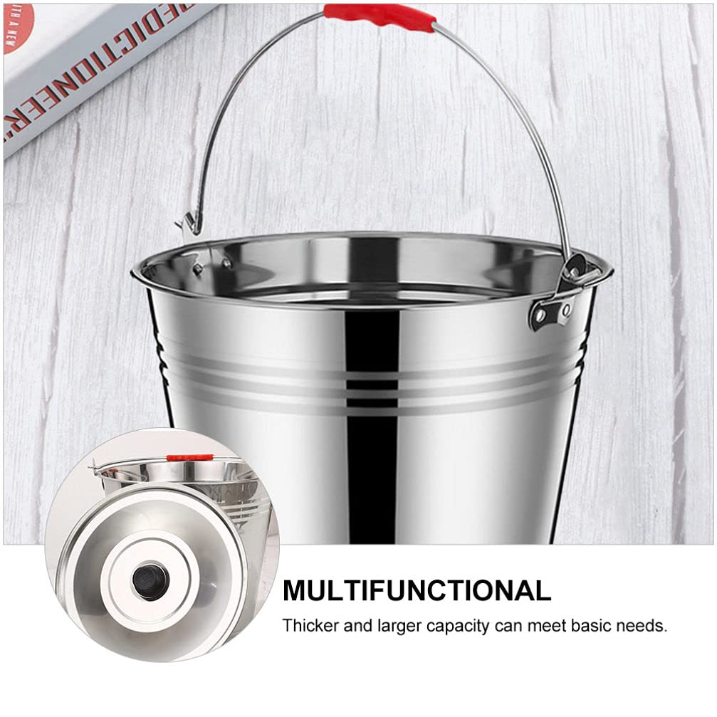 Hemoton Metal Bucket with Lid, Stainless Steel Milk Pail Bucket with Lid+ Handle, Durable Bucket for Heavy Loads, Compost, Milk Pail