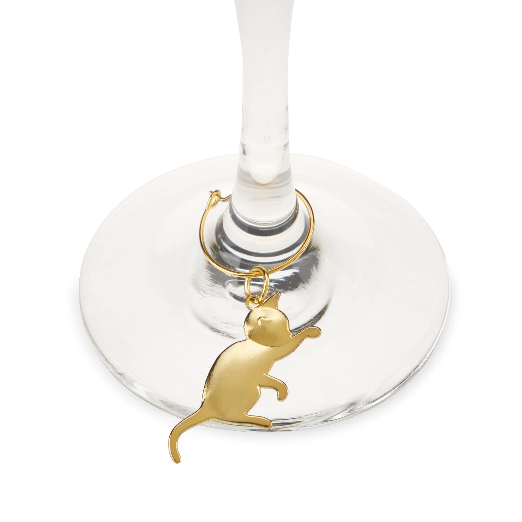 Twine Cat Lovers Wine Charms with Six Unique Designs, Drink Markers for Stemware, Gold