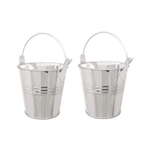 honbay 2pcs mini silver metal buckets tin pail containers decorative buckets with handle for candy snack and small plant