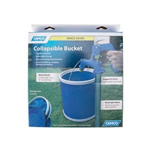 camco collapsible bucket with storage case- durable pop up bucket with watertight fabric, holds 3 gallons of water - great for rvs, camping, fishing, boating, hiking and more - blue (42993), blank ski