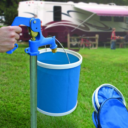 Camco Collapsible Bucket with Storage Case- Durable Pop Up Bucket with Watertight Fabric, Holds 3 Gallons of Water - Great for RVs, Camping, Fishing, Boating, Hiking and More - Blue (42993), Blank Ski