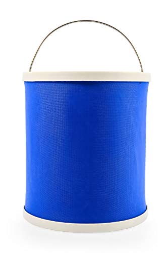 Camco Collapsible Bucket with Storage Case- Durable Pop Up Bucket with Watertight Fabric, Holds 3 Gallons of Water - Great for RVs, Camping, Fishing, Boating, Hiking and More - Blue (42993), Blank Ski