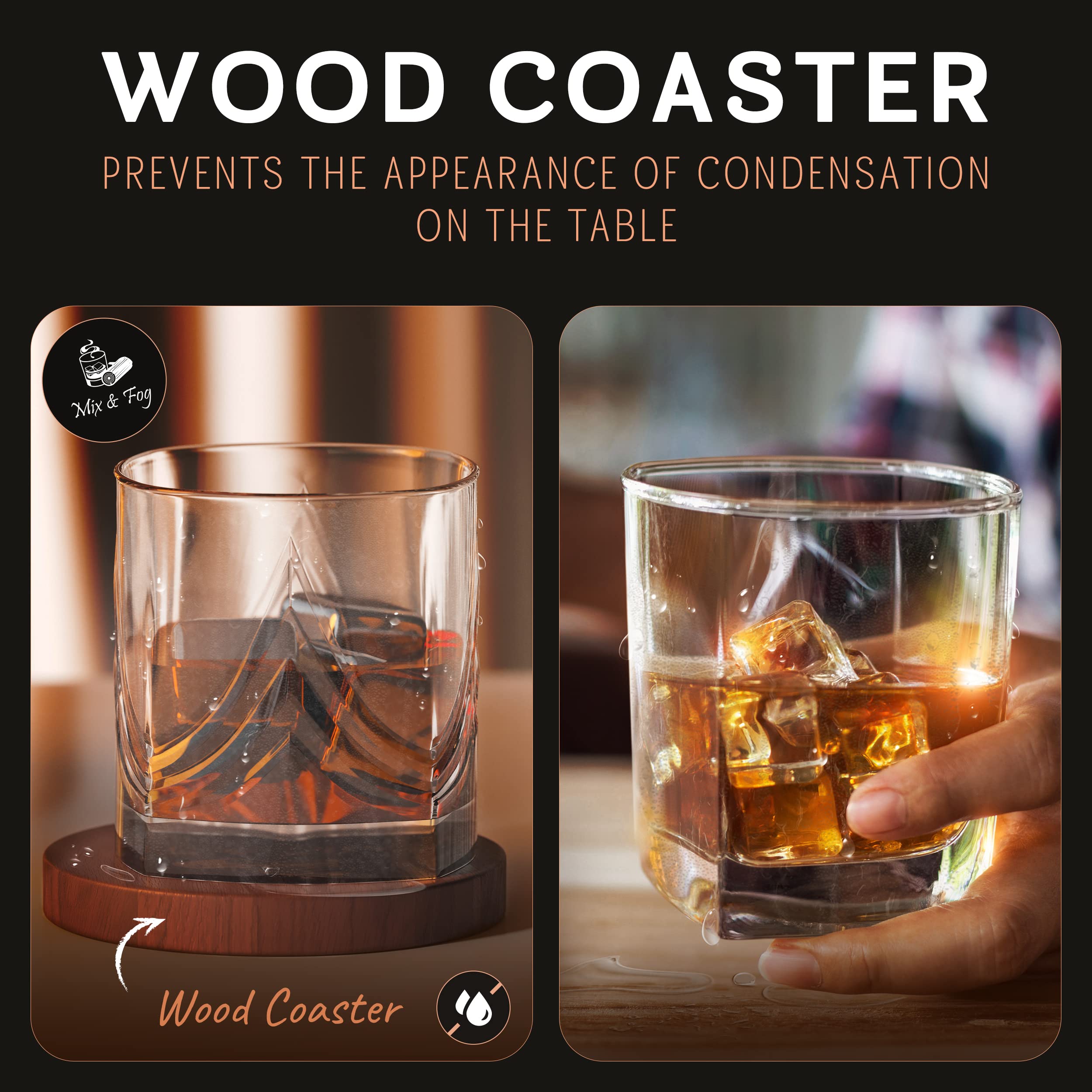 Old Fashioned Cocktail Smoker Mixology Bartenders Kit - For Cocktails, Bitters, Brandy & Scotch, Whiskey, Bourbon | 4 cans of Wood Chips, 4 Coasters, 8 Stainless Steel Whisky Stones, Torch (NO Butane)