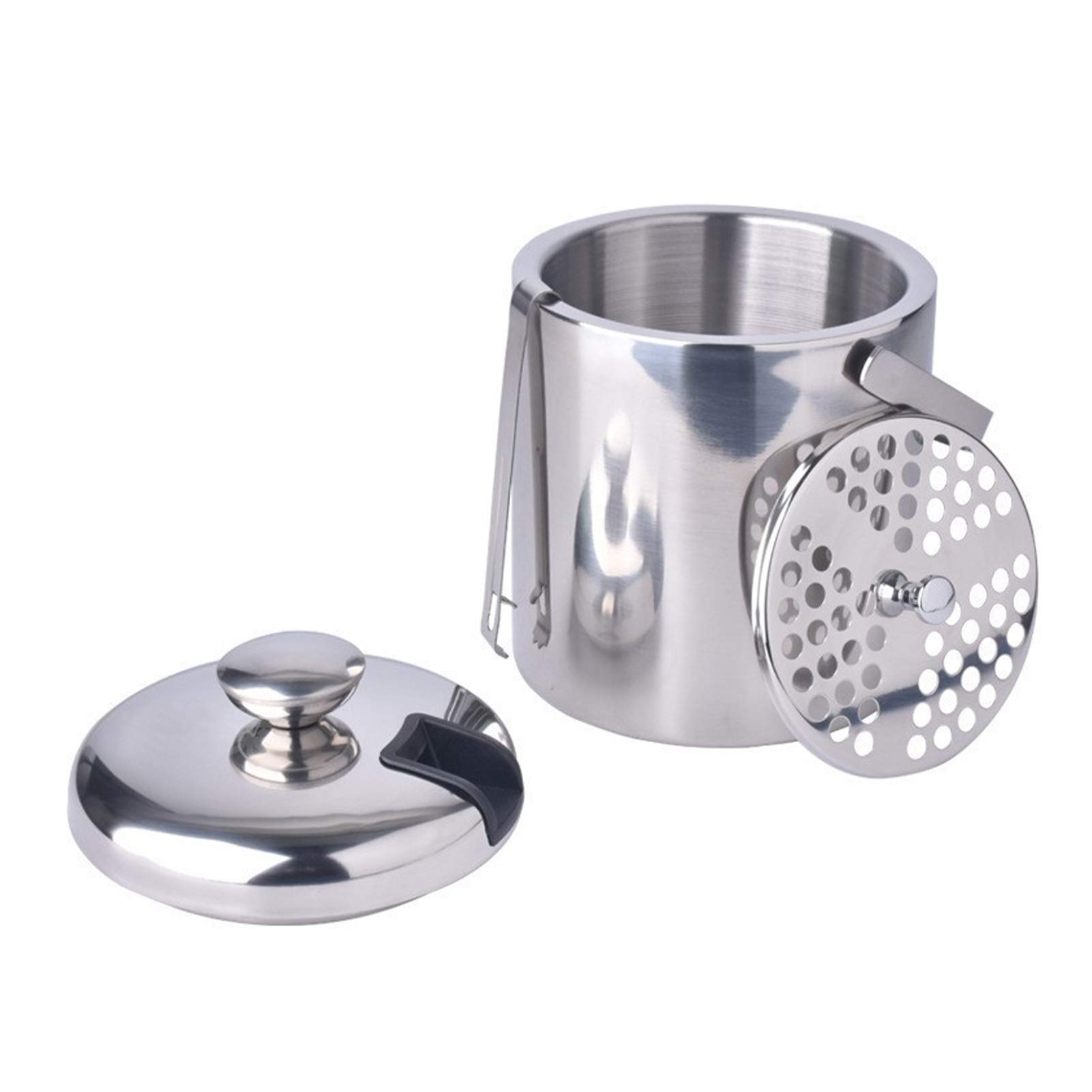 Ice Bucket Insulated with Tongs, Lids, Strainer 1.3 QT, Stainless Steel Insulated Double Wall Bar Ice Bucket Set for Wine, Champagne, Whiskey, Vodka, Cocktails, Beer