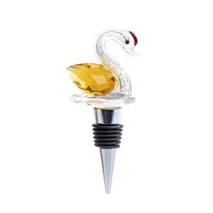 wine stoppers crystal animal swan bottle stopper cork for wine bottle diamond decorative reusable stopper for beverage bottle with silicone rubber for bar wedding gift (gold)