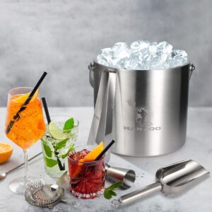 Han Joo Stainless Steel Ice Bucket - 3L Capacity with Lid, Scoop, and Tongs for Cocktails, Wine, Beer, Champagne - Keep Drinks Ice-Cold for Parties, Bars, and Events