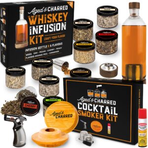 cocktail smoker kit with torch & wood chips (butane included) + whiskey infusion kit bundle for whiskey, bourbon, and vodka for men and women.