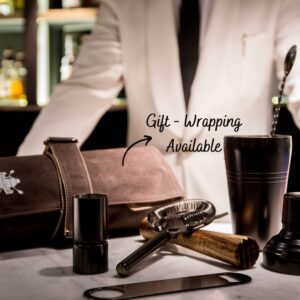 Mixology Bartender Kit | Premium Titanium Cocktail Set | 6-piece | Cocktail Shaker Set including Cocktail Shaker 19 oz, Bar Blade, Jigger, Wood Muddler, Cocktail Strainer, Bar Spoon and Wax Canvas Bag