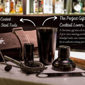 Mixology Bartender Kit | Premium Titanium Cocktail Set | 6-piece | Cocktail Shaker Set including Cocktail Shaker 19 oz, Bar Blade, Jigger, Wood Muddler, Cocktail Strainer, Bar Spoon and Wax Canvas Bag