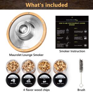 Maurolet Cocktail Smoker Kit with 4 Natural Wood Chips - Premium Non-Scorching Stainless Steel Smoke Infuser - Whiskey & Bourbon Old Fashioned Smoking Kit - Oak, Hickory, Cherry and Apple Flavours