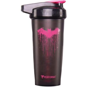 perfectshaker performa™ activ dc comics & justice league series shaker bottle, best leak free bottle with actionrod mixing technology for your sports & fitness needs! (28oz, pink batman)