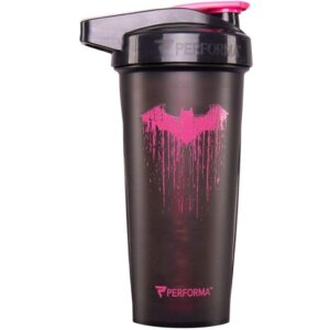 PerfectShaker Performa™ ACTIV DC Comics & Justice League Series Shaker Bottle, Best Leak Free Bottle with ActionRod Mixing Technology for Your Sports & Fitness Needs! (28oz, Pink Batman)