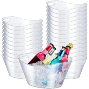 norme 24 pcs oval storage tub with handles, 4.5l plastic ice bucket wine beer champagne bottle drink cooler tub for parties beverage, storage basket (clear,24 pcs)