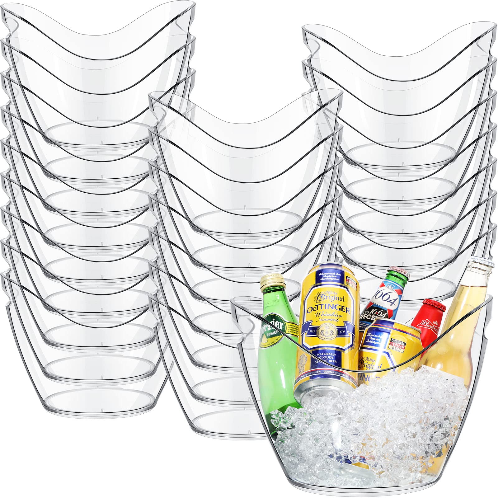 Ice Buckets, Clear Acrylic Ice Bucket for Parties Plastic Champagne Bucket 3.5 Liter Beverage Tub for Cocktail Bar (30 Pack)