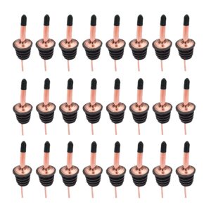 24 pcs stainless steel liquor pour spouts set, liquor bottle pourers with rubber dust caps for pours liquid, olive oil, wine, vinegar (rose gold-24 pack)