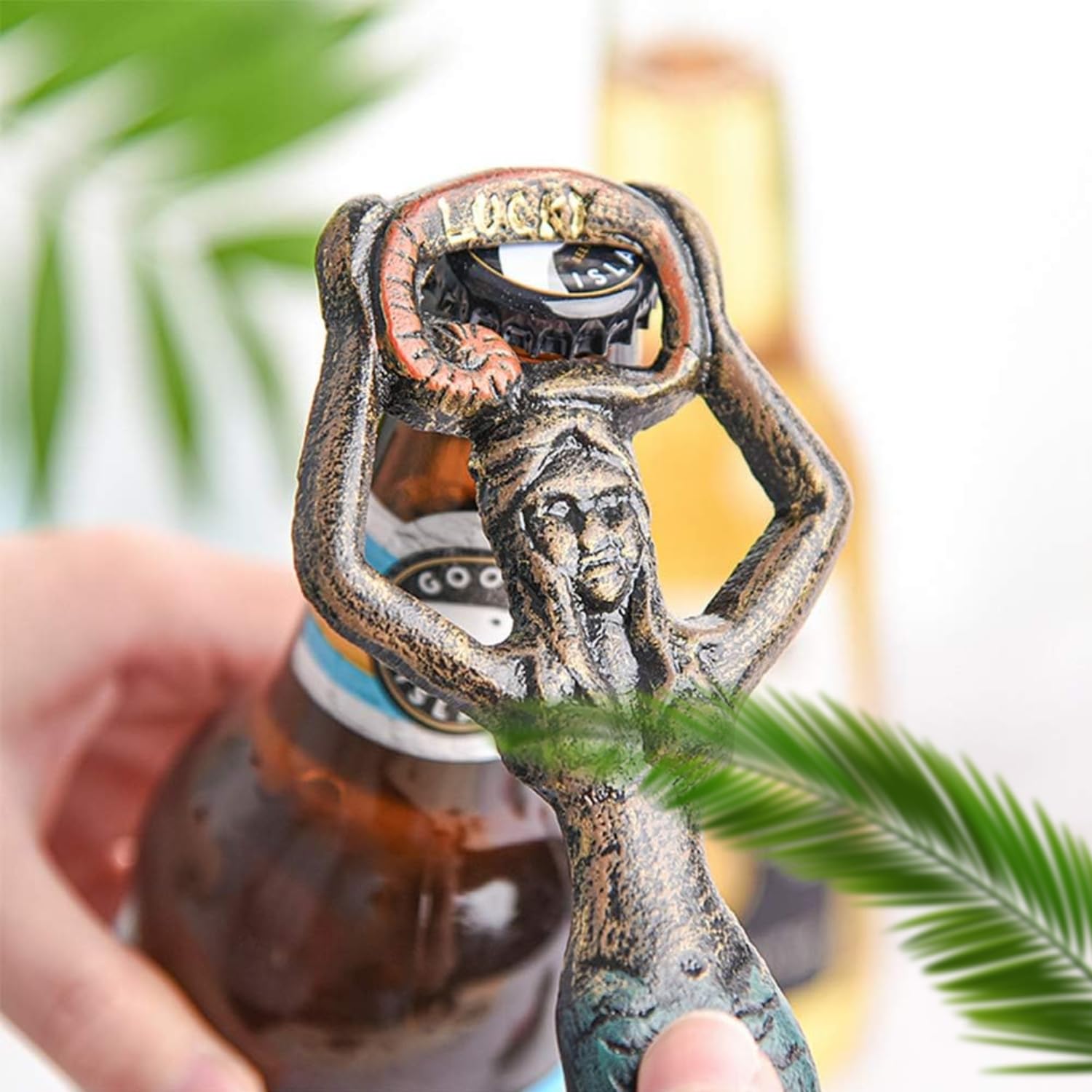 Sungmor Vintage Mermaid Bottle Opener, Cast Iron Cool Beer Bottle Opener, 7.5 Inch Small Handy Coke Bottle Cap Opener, Rustic Unique Fish Hand Beverage Bottle Opener, Christmas Thanksgiving Party Gift