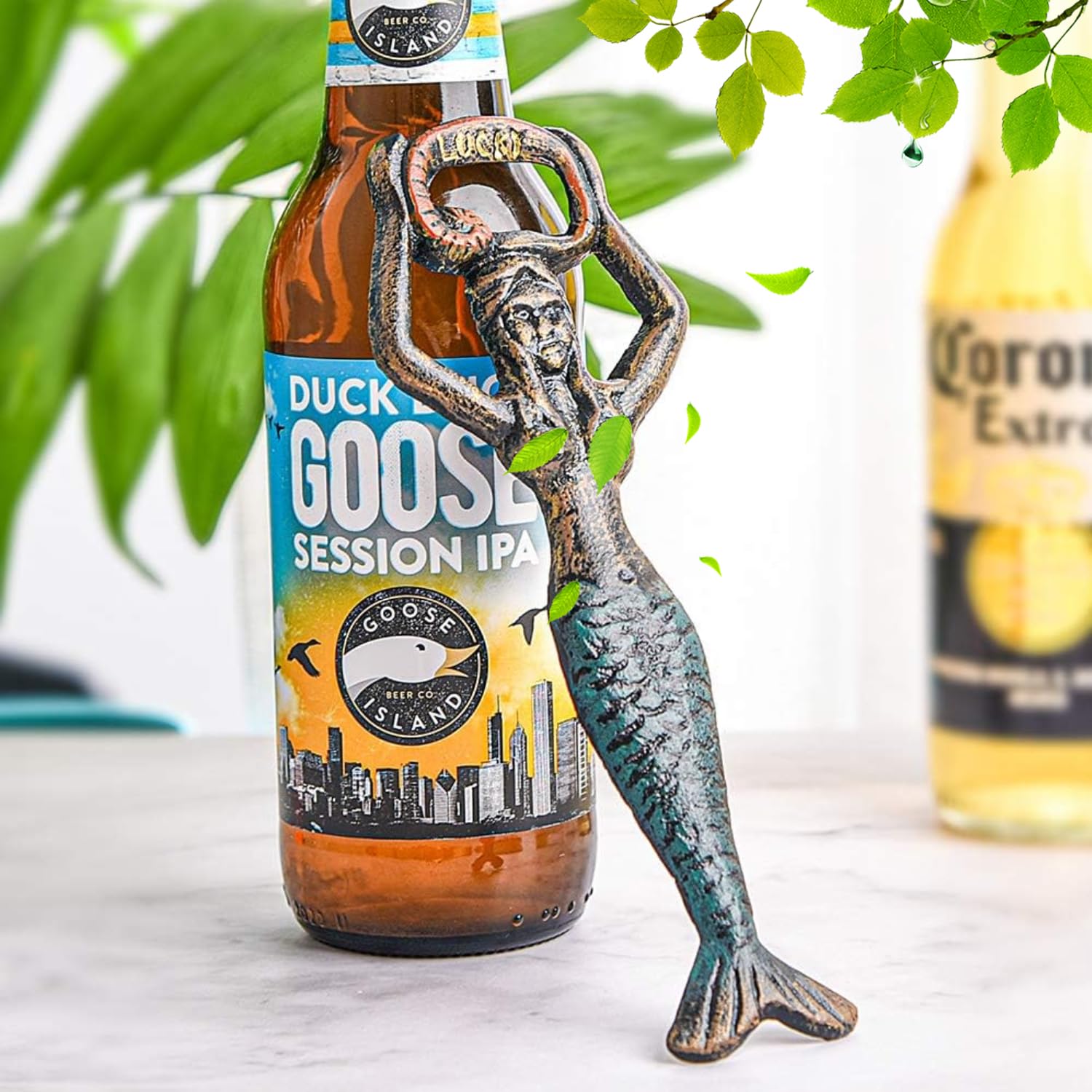 Sungmor Vintage Mermaid Bottle Opener, Cast Iron Cool Beer Bottle Opener, 7.5 Inch Small Handy Coke Bottle Cap Opener, Rustic Unique Fish Hand Beverage Bottle Opener, Christmas Thanksgiving Party Gift