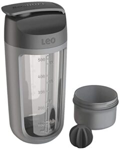 berghoff leo tritan plastic shaker botte, bpa-free, integrated protein powder compartment, screw-on lid, flip cap, silicone mixing ball, leakproof, gym accessories, dishwasher safe