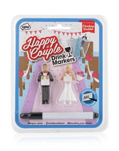 drinking buddies happy couple themed reuseable glass drink markers, bride & groom