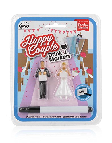 Drinking Buddies Happy Couple Themed Reuseable Glass Drink Markers, Bride & Groom