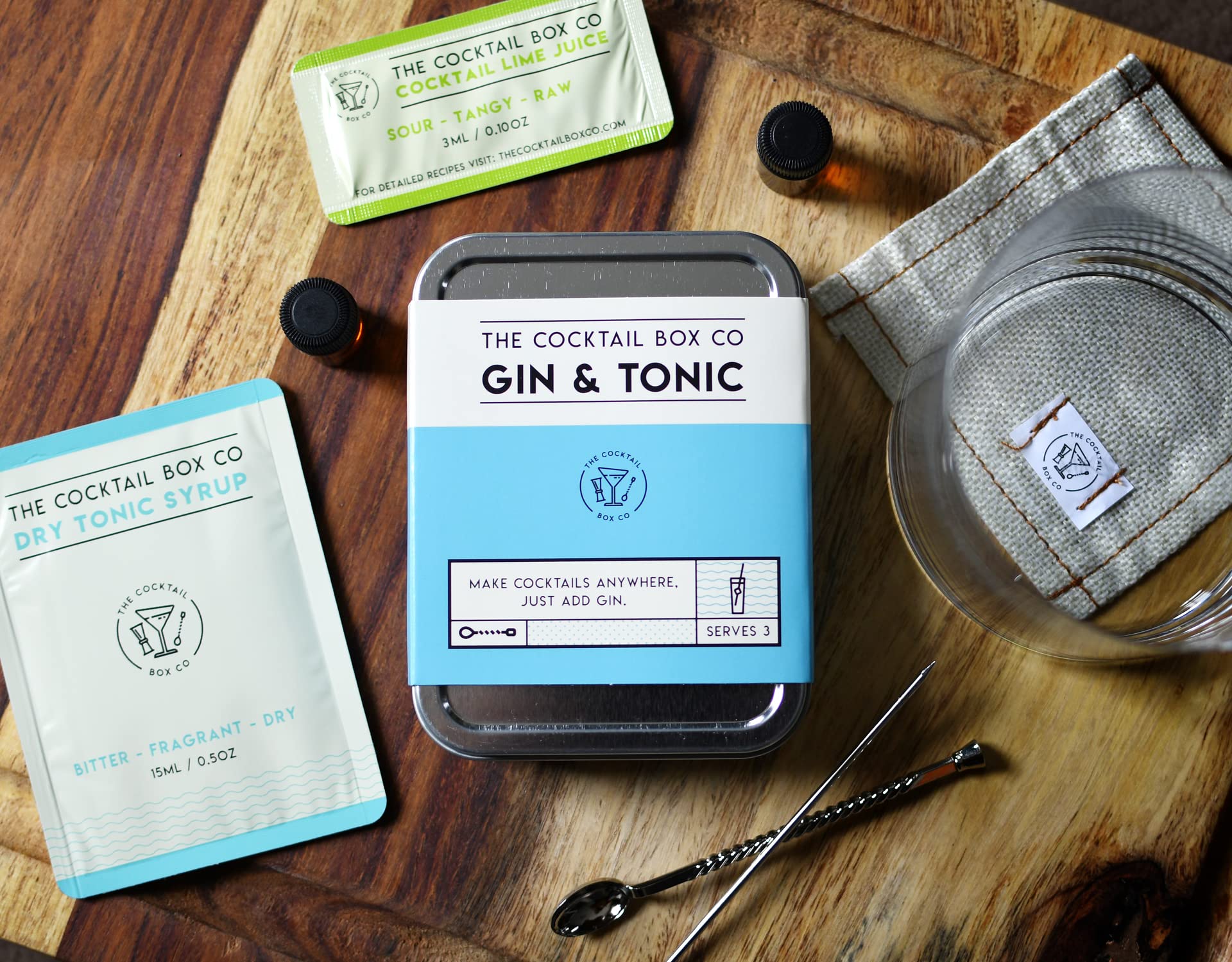 Cocktail Making Kit (4 Piece Gift Set) - Moscow Mule Kit, Gin and Tonic Kit, Champagne Cocktail, Old Fashioned Mix with Bitters for Cocktails with Recipes