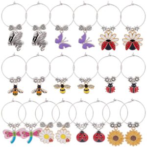 benecreat 20sets 10 styles garden theme alloy enamel wine glass charms, flower bee butterfly beetle wine glass charms markers tags identification for stem glass decoration