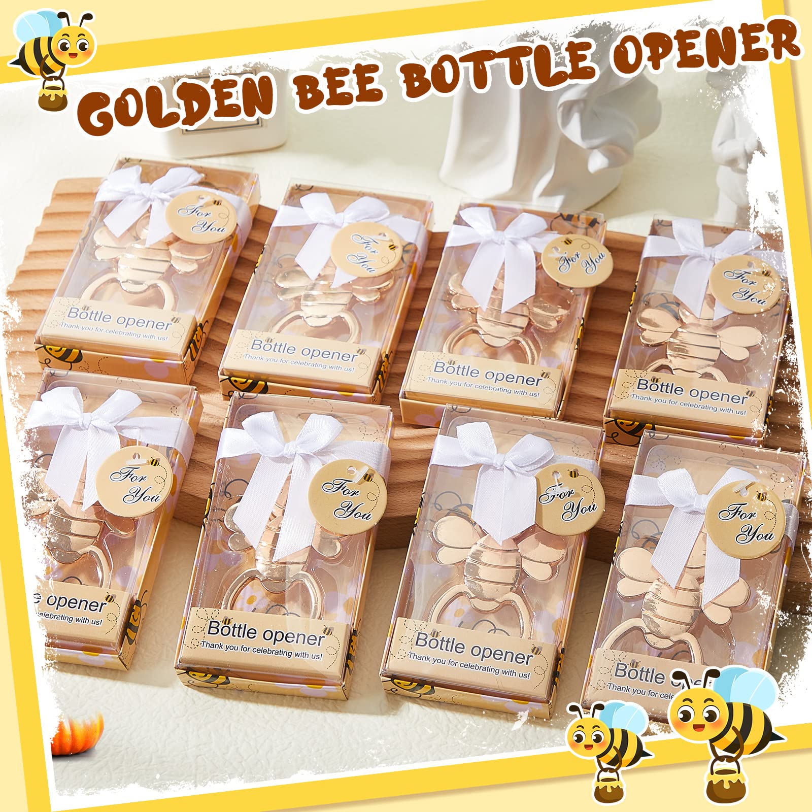 36 Sets Bee Bottle Opener Bee Shaped Wedding Party Favor Souvenirs Beer Bottle Openers for Baby Shower Gender Reveal Bridal Birthday Party Decorations and Supplies