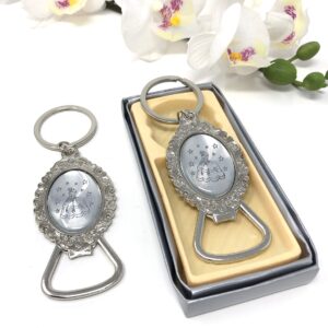 Quinceañera Keychain Bottle Opener Favor (12 PCS) - Sweet 15 Mis Quince 15 Birthday Sweet Sixteen Silver Color Metal Key Ring Gift for Guests