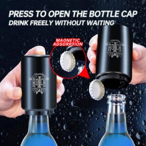 VEADOOLLY Automatic Beer Bottle Opener with Magnetic Cap Catcher, Stainless Steel One-Handed Lid Opening Spring Loaded Push&Pop for Kitchen Home Bar Restaurant Household Utensils Beer Accessories Gift