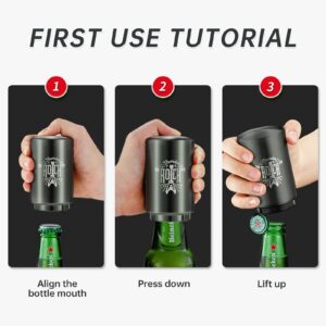 VEADOOLLY Automatic Beer Bottle Opener with Magnetic Cap Catcher, Stainless Steel One-Handed Lid Opening Spring Loaded Push&Pop for Kitchen Home Bar Restaurant Household Utensils Beer Accessories Gift