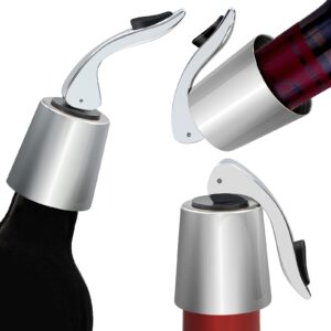 fkytion wine stopper pack of 3 stainless steel wine stopper and has strong sealing bottle sealer, keeps wine fresh reusable wine saver