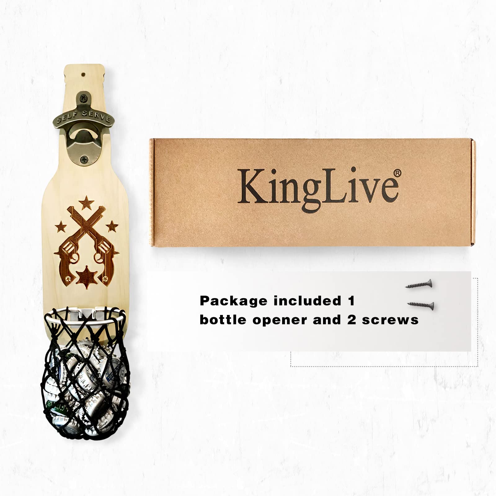 KingLive Bottle Opener - Funny Beer Bottle Opener with Wall Mounted Cap Catcher, Fun and Unique Gifts for Men, Dad, Father, Him, Perfect for Kitchen, Living Room, Bedroom, Outdoor, and Bar Decor