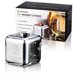 whiskey stones, whiskey gifts for men, 1.5"extra large reusable ice cube, made of 304 stainless steel, set of 2