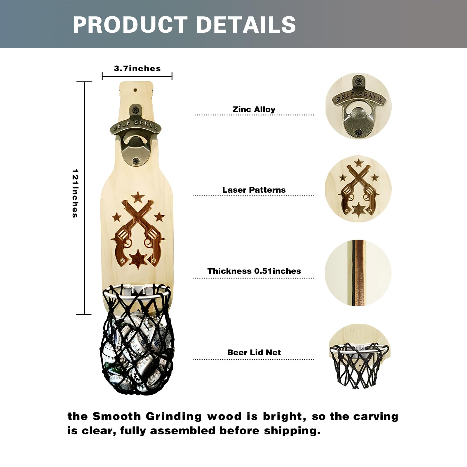 KingLive Bottle Opener - Funny Beer Bottle Opener with Wall Mounted Cap Catcher, Fun and Unique Gifts for Men, Dad, Father, Him, Perfect for Kitchen, Living Room, Bedroom, Outdoor, and Bar Decor