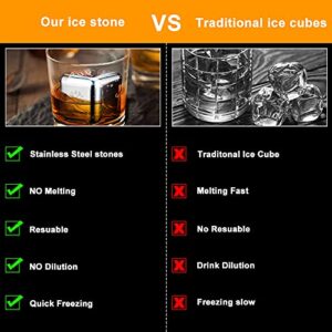 Whiskey Stones, Whiskey Gifts for Men, 1.5"Extra Large Reusable Ice Cube, Made of 304 Stainless Steel, Set of 2