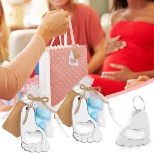 Hooqict 50 Pieces Footprint Keychain Bottle Opener Baby Shower Favors for Guest Baby Shower Thank You Gifts Bottle Opener Souvenirs with Organza Bags Thank Tags and 30 Meters Rope