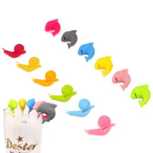 honbay 12pcs cute silicone glass identifier drink markers, shark and snail