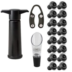 wine vacuum stoppers set 16pcs with a wine saver vacuum pump, a foil cutter and a wine pourer, reusable & resealable bottle sealer keeps your wine perfectly fresh