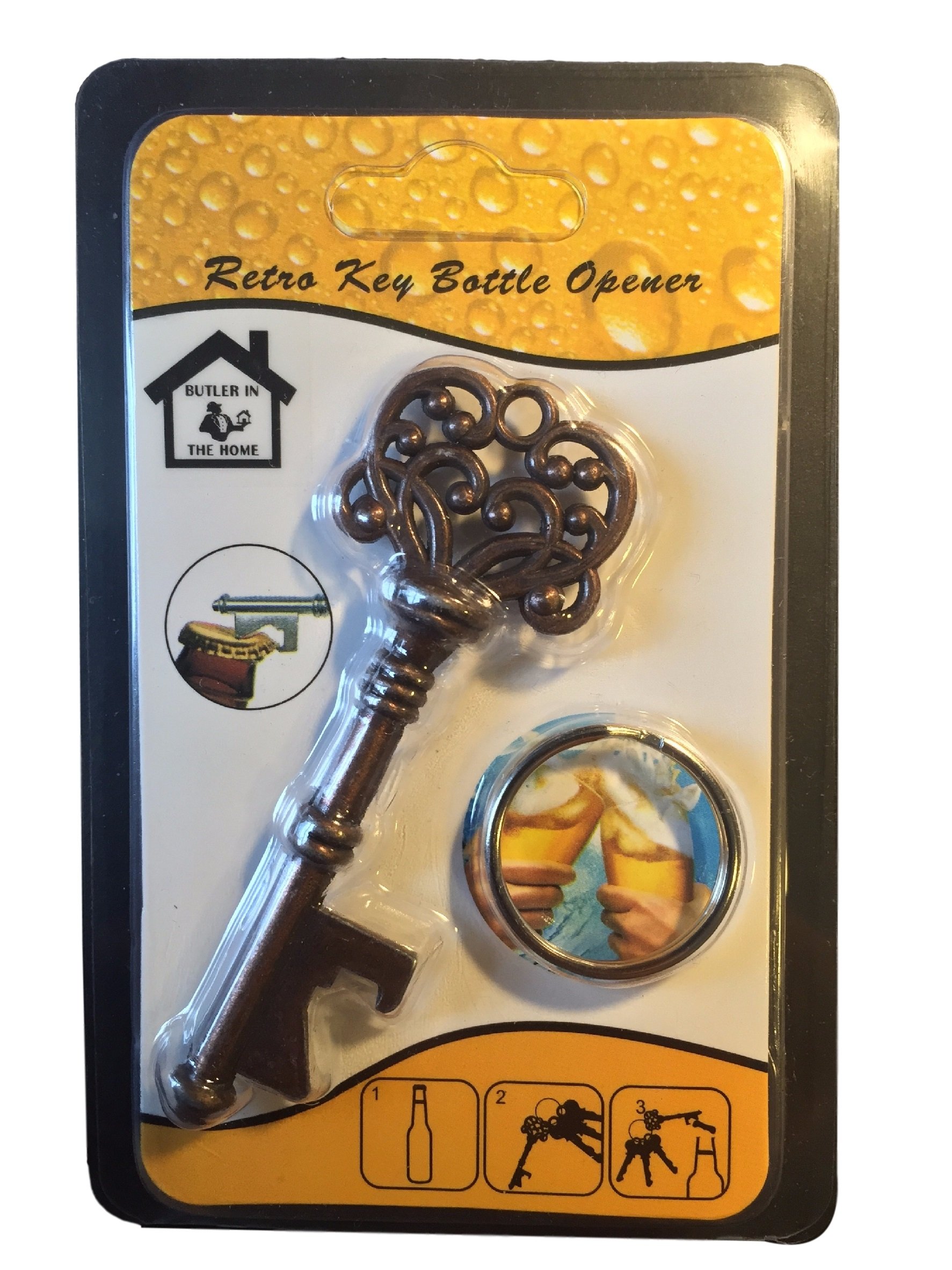 Butler in the Home® Bottle Butler Beer Bottle Opener Keychain Skeleton Key Soda Keychain, Antique Bronze