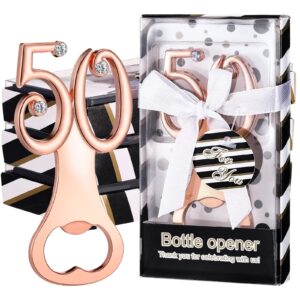 nuenen 24 pcs rose gold birthday bottle opener rhinestones wedding anniversaries souvenirs gift boxed elegant party favors for adults birthday party favors for guests gifts party decor (50th)