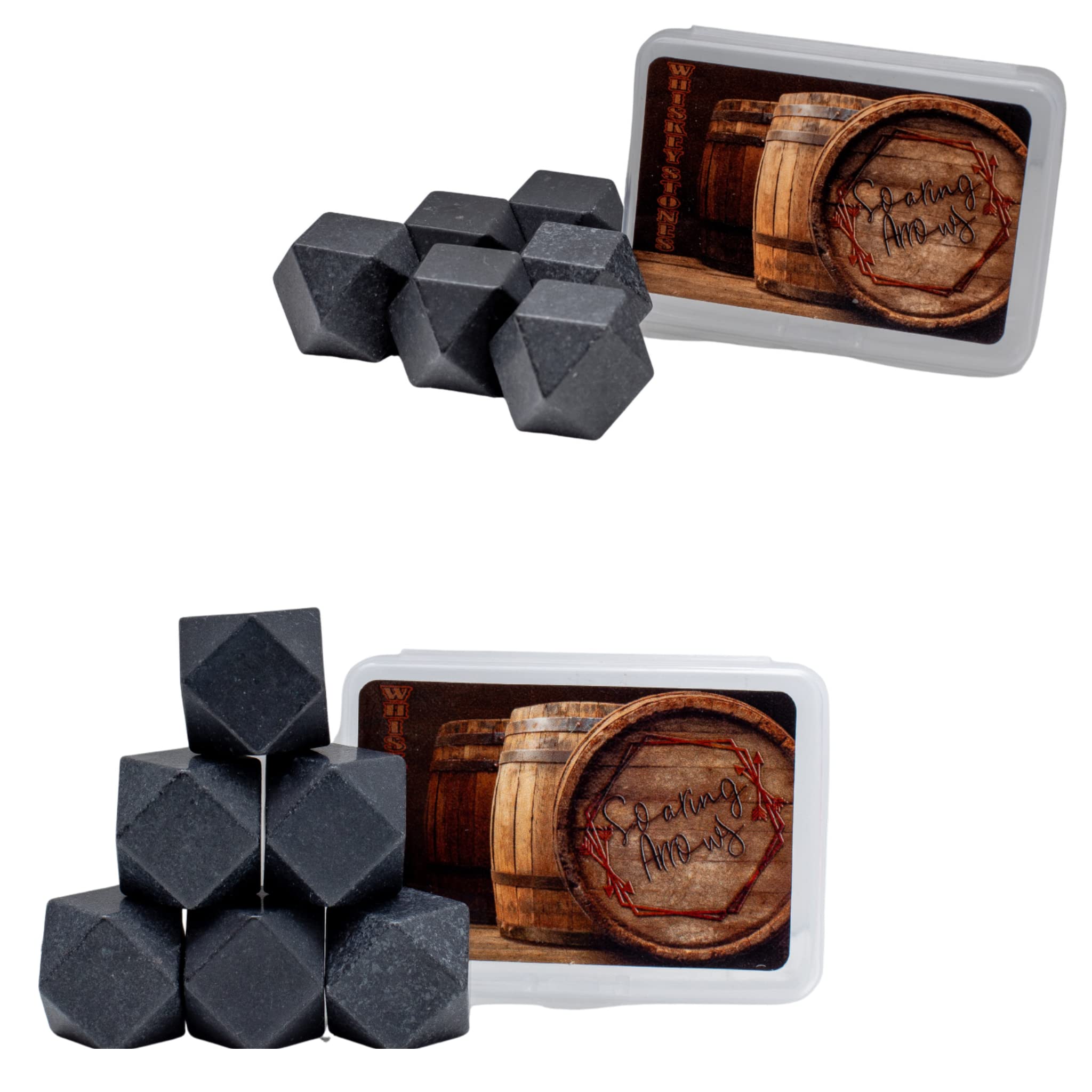 Whiskey Stones Set w/Storage Container - Refreezable Bourbon Stones - Granite Whiskey Rocks - .87” Drinking Rocks for Whiskey and Other Beverages - Fun Kitchen Set Whiskey Gifts for Men