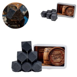 Whiskey Stones Set w/Storage Container - Refreezable Bourbon Stones - Granite Whiskey Rocks - .87” Drinking Rocks for Whiskey and Other Beverages - Fun Kitchen Set Whiskey Gifts for Men