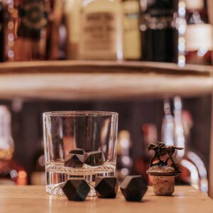 Whiskey Stones Set w/Storage Container - Refreezable Bourbon Stones - Granite Whiskey Rocks - .87” Drinking Rocks for Whiskey and Other Beverages - Fun Kitchen Set Whiskey Gifts for Men