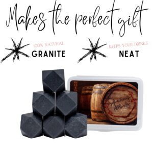 Whiskey Stones Set w/Storage Container - Refreezable Bourbon Stones - Granite Whiskey Rocks - .87” Drinking Rocks for Whiskey and Other Beverages - Fun Kitchen Set Whiskey Gifts for Men