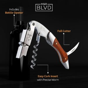 Waiter's Corkscrew with Vegan Leather Sheath by M&R Blvd. - Professional Grade, Deluxe Wine Key - Patented Spring Lever Easy Opening - Foil Cutter, Beer Bottle Opener - Wine Gift Set - Rosewood