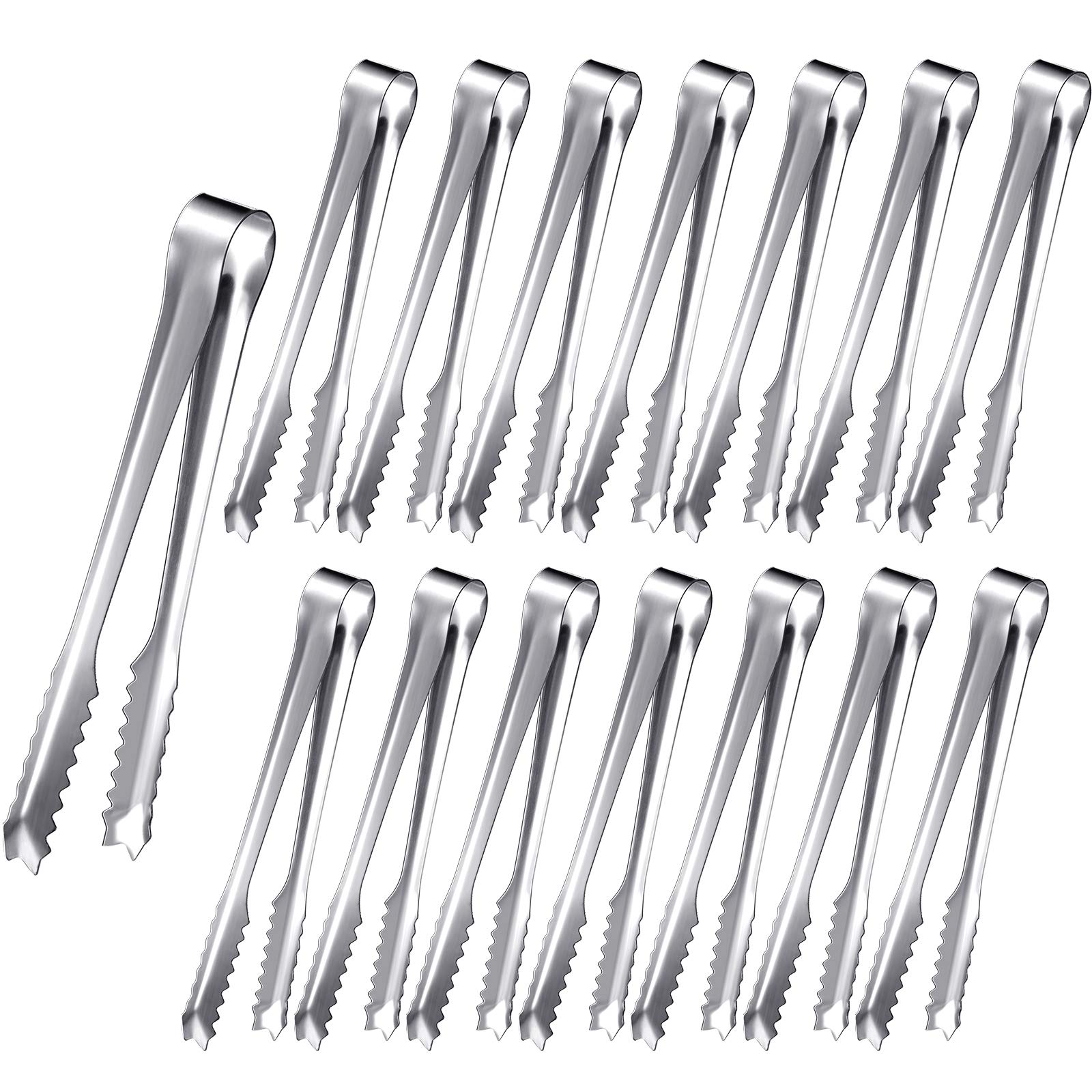 15 Pieces Mini Ice Tong Stainless Steel Appetizers Tongs Small Serving Tongs Sugar Cube Clips with Teeth, Sawtooth Kitchen Tongs for Tea Party Coffee Bar Wedding, 6 Inch