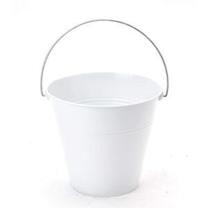 simply elegant extra large metal bucket with handles (10"x10"x9") multi-purpose buckets for party favor, wedding centerpiece, garden planters goody baskets, christmas decorations (white)